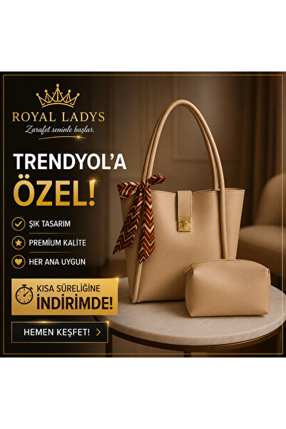 ROYAL LADYS Büyük Boy Çanta Gold Detaylı + Hediye Fular