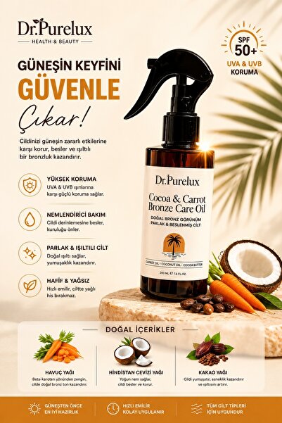 Dr.Purelux Bronzlaştırıcı Yağ | Kakao & Havuç & Hindistan Ceviz İçeren Bronzl...