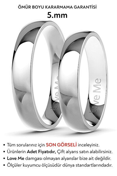 Love Me 5mm Asla Kararmaz Parlak Gümüş Renk Unisex Bombeli Çelik Alyans Yüzük...