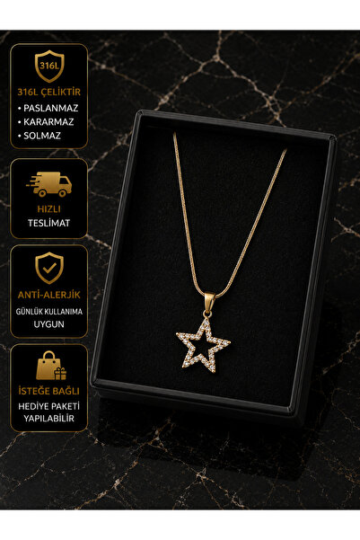 PURE BERRY ZİRKON DENİZ YILDIZI %100 ÇELİK KOLYE KARARMAZ SOLMAZ