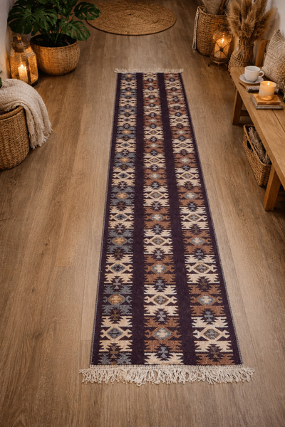 OEM Covor tradițional, dimensiune 60 x 150 cm, maro și crem,