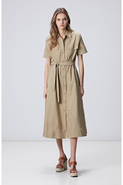 Network N-Green Bej Midi Elbise