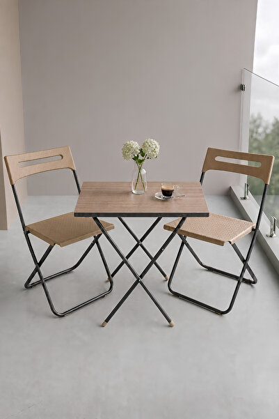 İronika Bahçe Balkon Teras Mutfak 3'lü Bistro Set Katlanır Masa Sandalye Takı...