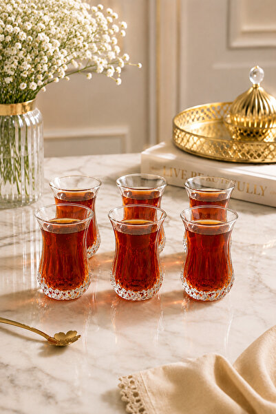 RASHA COLLECTION 6'lı Çay Bardağı Seti Şık Tasarımlı, Dayanıklı Cam, Günlük v...