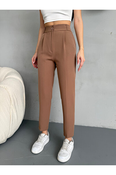 alanora Women's High Waist Elastic Carrot Cut Collet Fabric Pants