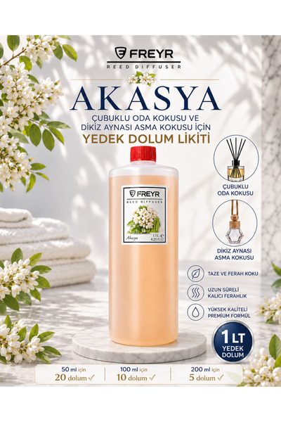 FREYR Oda ve Oto Kokusu Akasya Premium 1 LT Çubuklu Oda Kokusu ve Dikiz Ayna ...