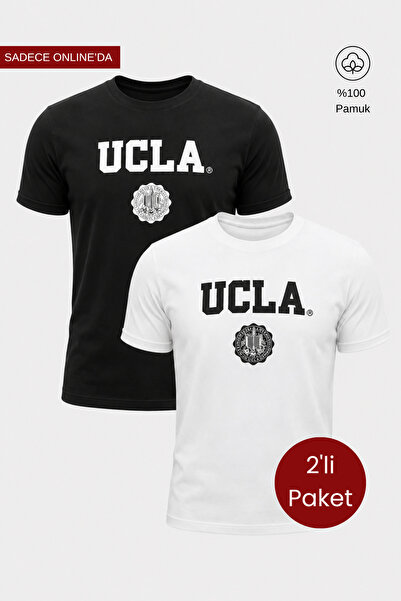 UCLA GAYLEY Σετ 2 τεμαχίων Λευκό & Μαύρο Ανδρικό μπλουζάκι με στάμπα 100% βαμ...
