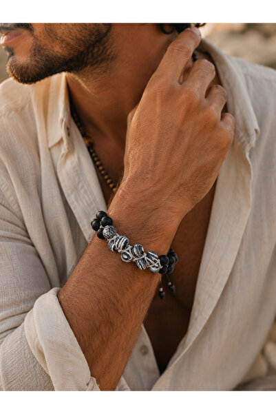 magıcgrange Men's Natural Stone Bracelet Handmade Dragon Back Weave Design – ...