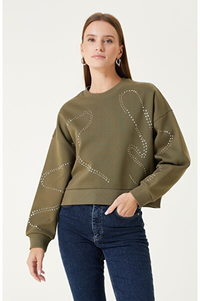 Network Haki Taş Baskılı SweaTshirt