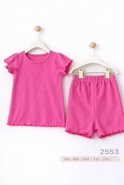 For My Baby طقم تي شيرت وشورت مكشكش للفتيات الصغيرات مكون من قطعتين