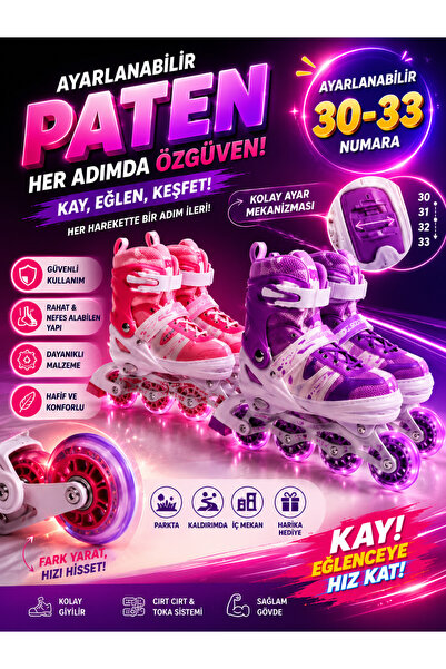 ideal STORE PASİFİK PATEN IŞIKLI 30-33 PEMBE-MOR