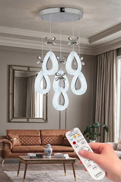 Lumia Lighting Damla Model 6'lI Gümüş Kumandalı 3 Renk Modu Ledli Kristal Taş...