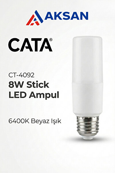 Cata CT-4092 8W LED Stick Tüp Ampul E14 İnce Duy 6400K Beyaz Işık 800 lm (Dar...