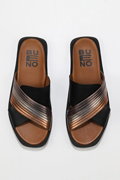Bueno Shoes Papuci negri din piele multiplă pentru femei 01wu3315