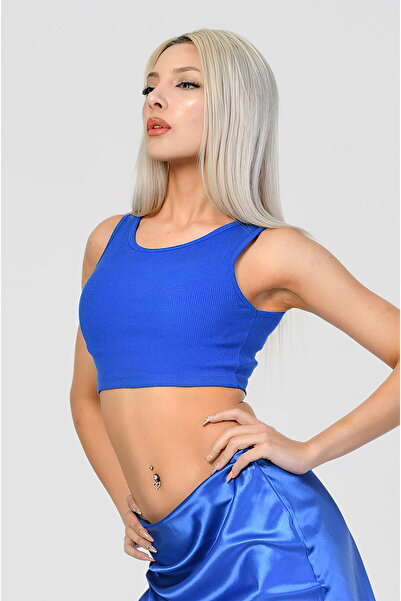 Moda1001 Bluză crop pentru femei fără mâneci cu guler cu halter Cactus din ma...