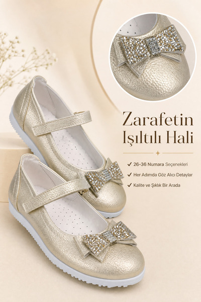 fao shop 7/24 Girl's Golden Holiday Princess Ballerina Shoes Size 32 with Ort...