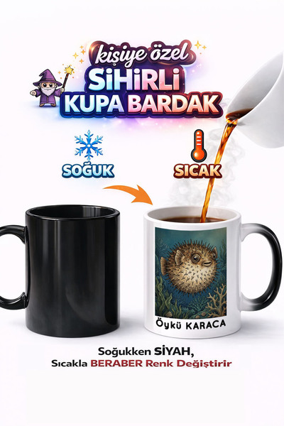 Kirbi Reklam كوب سحري من البورسلين مطبوع على الوجهين على شكل سمكة بالون فيش، ...