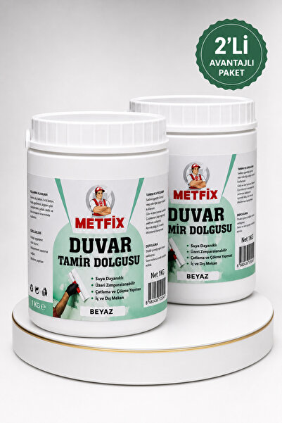 METFİX (2 ADET) Hazır Duvar Tamir Dolgusu 1 KG Beyaz Tamir Macunu Zemin Alçı ...