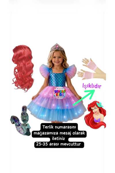 3b kids deniz kızı ışıklı kostüm elbise +deniz kızı saç peruk+taç+pembe file ...