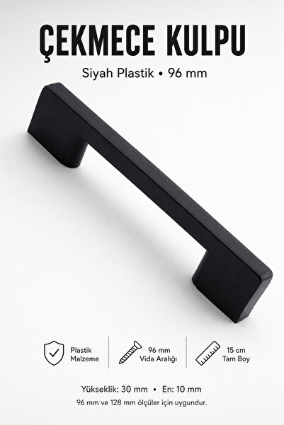 NZB Mobilya Mutfak Dolabı Çekmece Dolap Kulpları Kapak Kulpu Kulbu Siyah 96 m...