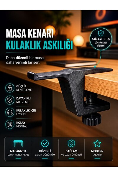 novaPrint Ayarlanabilir Masa Kenarı Kulaklık Askılığı – Vidali 3D Baskı Gamin...