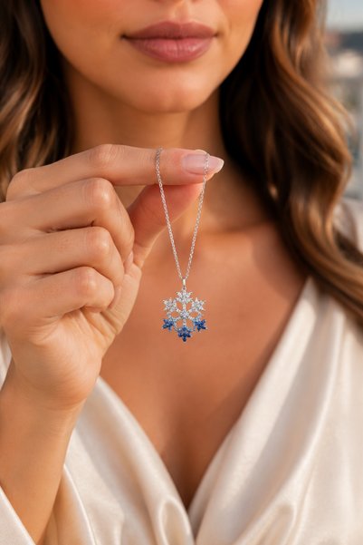 Lucente Jewellery Special Boxed Women's Necklace - Snowflake Special Design Stone Snowflake Women's Necklace