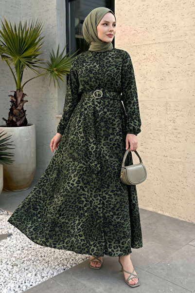 InStyle Φόρεμα με πράσινη βισκόζη με σχέδιο λεοπάρ