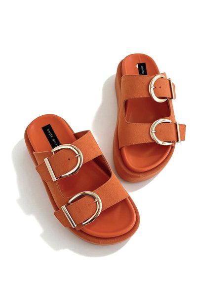 Shoebutik Giza Orange Suede High Wedge Heel Women's Slippers