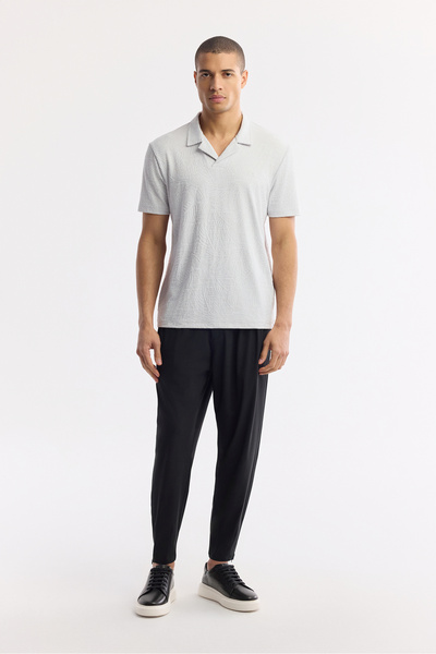 Avva Erkek Açık Gri Apaj Yaka Jakarlı Elastan Regular Fit T-Shirt A51Y1069