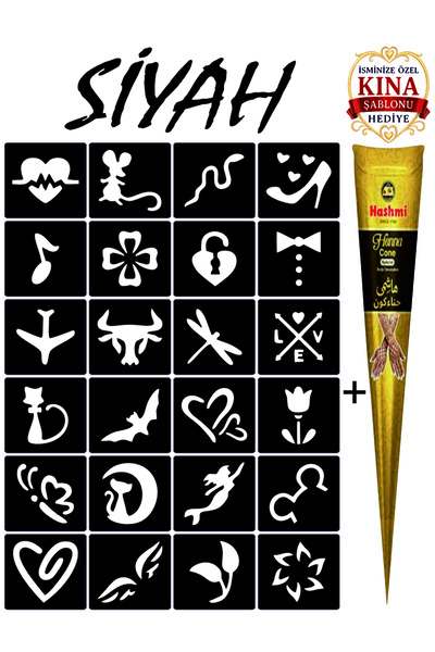 EYMEN ÇARŞI /Kına Kalıbı ve Kına/24 Farklı Desen Kına Şablonu ve Siyah Hint K...
