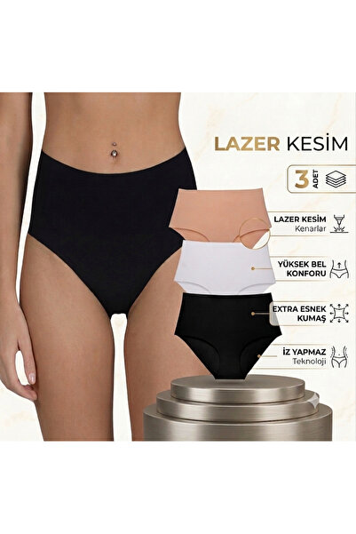 Afrodizyac 3'lü Extra Yüksek Bel Lazer Kesim Dikişsiz Iz Yapmaz Külot (EXTRA ...