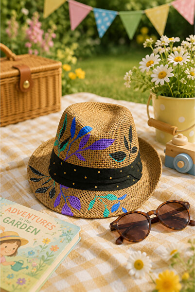 X Design Hand-Painted Straw Fedora Hat – Leafy Design