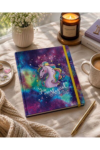 4nio Caiet cu dungi cu textura elastică pătrată Magical Unicorn