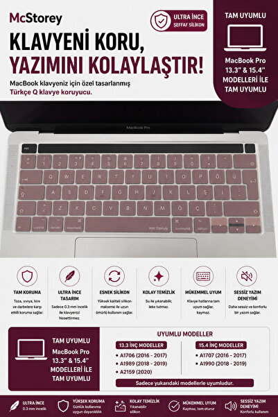 Mcstorey Apple MacBook Pro 13.3 15.4 İnç A1706 A1989 A2159 A1707 A1990 Uyumlu...