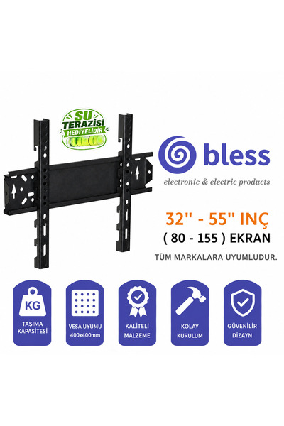 Bless Dijitsu 55'' Inç 140 Ekran Uyumlu Televizyon Sabit Duvar Askı Aparatı Su Terazili