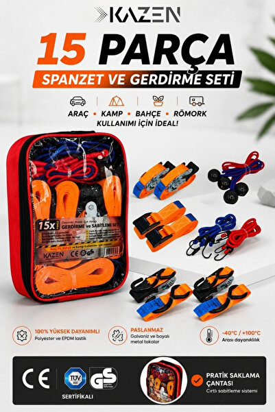15x Parça Spanzet Bagaj Lastigi Gerdirme Halat ve Kayış Seti