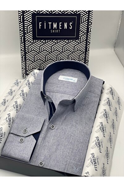 Fitmens Klasik Uzun Kol Keten Cotton Hediye Kutulu Erkek Gömlek FS-001261 - L...