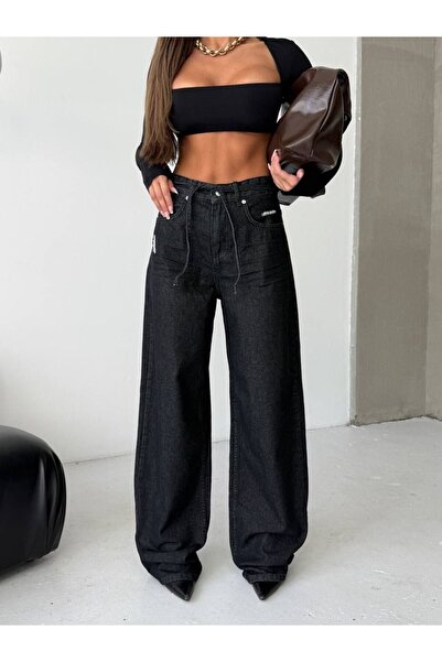 HerTon High Waist Back Ripped Wide Leg Denim Trousers