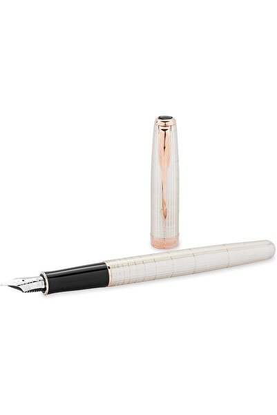 Parker باركر سونيت فضة استرليني مع زخرفة ذهبية وردية، راس قلم من الذهب عيار 1...