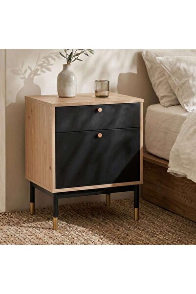 PAN HOME Ruwa Night Stand With 2 Drawer - Natural Black