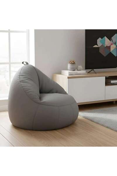 PAN HOME Luxe Faux Leather Chair Bean Bag 78x81x74cm-grey