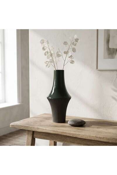 PAN HOME Rue Ceramic Tall Disc Vase 15x33cm - Green