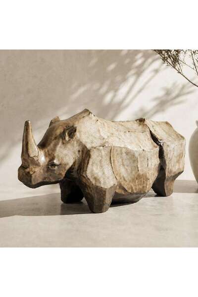 PAN HOME Ceratops Ceramic Rhinoceros Figurine 37.5x17x20cm - Brown