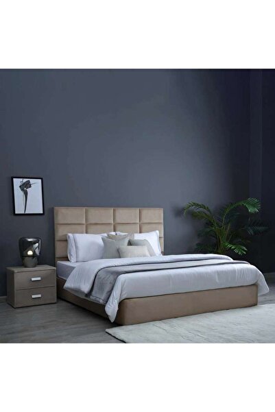 PAN HOME سرير أولغا كوين مخملي بيج 160x200 سم