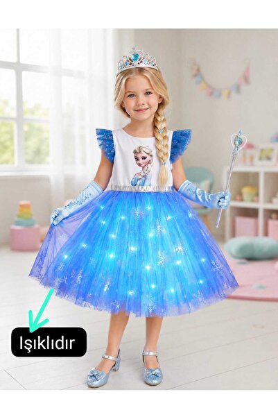 3b kids elsa ışıklı elbise kostüm doğum günü parti düğün davet tatil yazlık e...