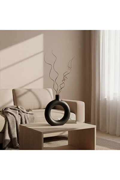 PAN HOME Hodor Metal Circle Decor Vase 35x5x40cm - Black
