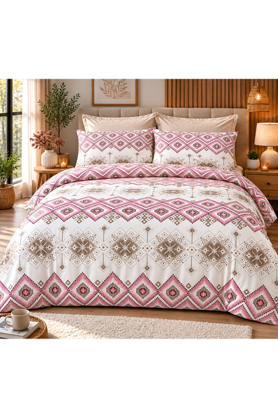 Fabeteks Square Shapes Delux 80% Cotton Double Duvet Cover Set (Without Sheets)