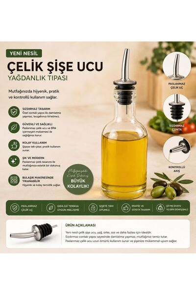 HB LİFE Paslanmaz Çelik Şişe Akıtıcı Döküm Aparatı – Yağ, Sirke ve İçecek Pourer