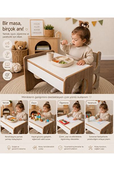 ALİSYUM Montessori Çocuk Oyun & Aktivite & Çalışma Masa ve Sandalyesi 1-5 Yaş