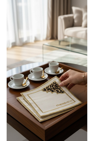 FİNESERVECO 3’lü Leopar Desenli Premium Kahve Sunum Peçetesi | Gold Seri Şık ...